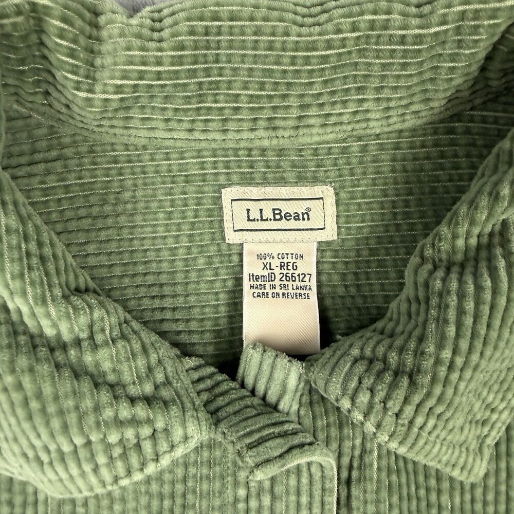 LL Bean Green Corduroy Button Up Shirt Jacket XL Cotton Shacket - Picture 4 of 8